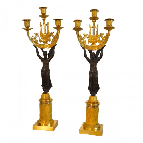 Pair of Candelabra golden Bronze Empire period