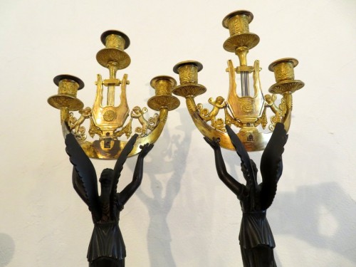 19th century - Pair of Candelabra golden Bronze Empire period