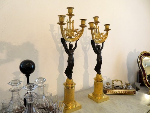 Antiquités - Pair of Candelabra golden Bronze Empire period