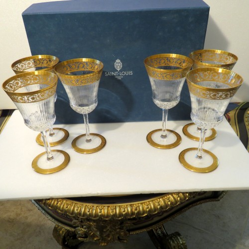 Antiquités -  6 Glasses American watter in crystal St-Louis - Thistle gold