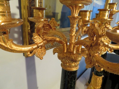 Antiquités - Pair of Candelabra golden Bronze and marble Empire period 67cm