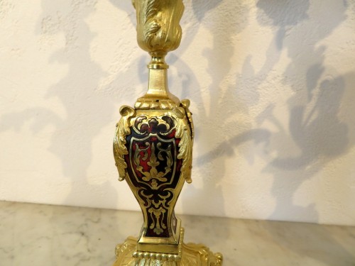 Pair of Candelabra golden Bronze and Boulle marquetry in Napoléon III perio - Napoléon III