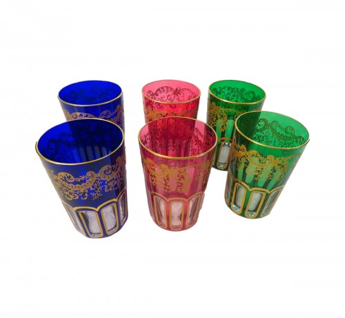 Six tea tumblers colored Rabat in Crystal of St Louis