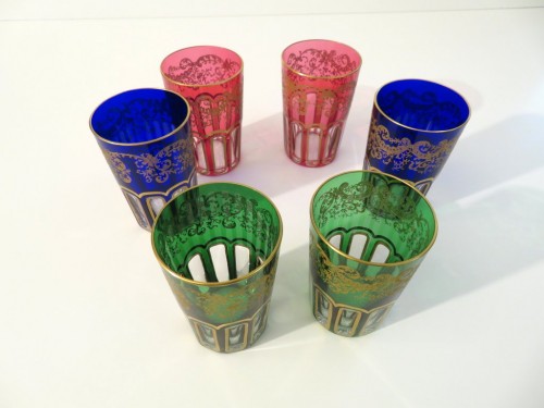 Six tea tumblers colored Rabat in Crystal of St Louis - silverware & tableware Style Art nouveau