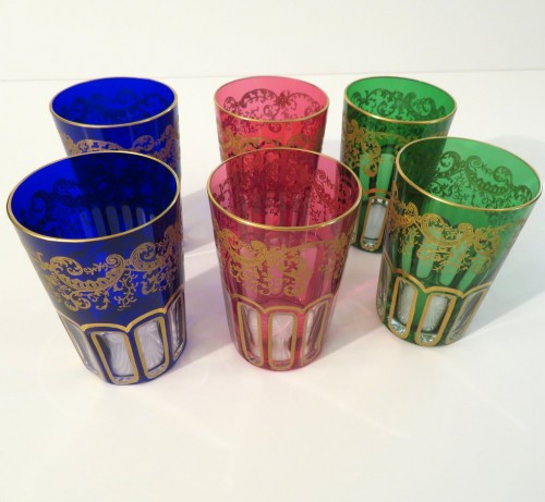 Art nouveau - Six tea tumblers colored Rabat in Crystal of St Louis