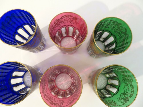 Antiquités - Six tea tumblers colored Rabat in Crystal of St Louis