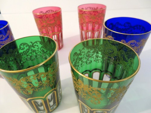 Antiquités - Six tea tumblers colored Rabat in Crystal of St Louis