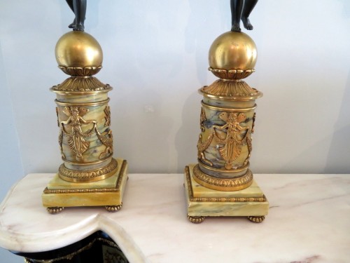 Lighting  -  Pair of Candelabra golden Bronze and yellow marble Empire period