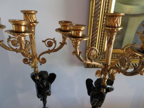  Pair of Candelabra golden Bronze and yellow marble Empire period - 