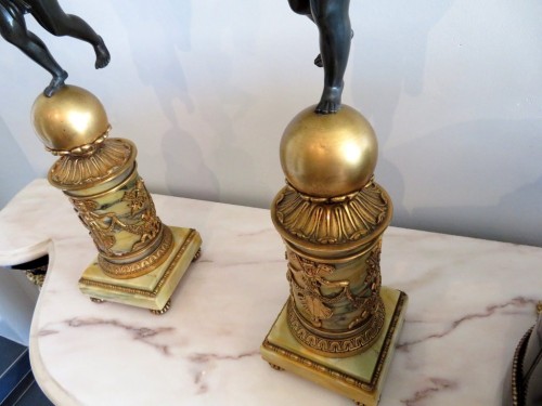  Pair of Candelabra golden Bronze and yellow marble Empire period - Empire