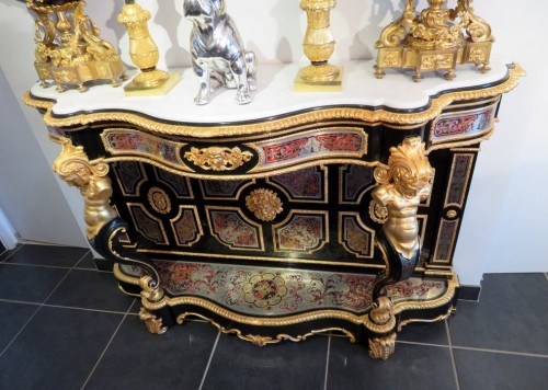 Console in Boulle marquetry 19th Napoleon III period Stamped Béfort - 