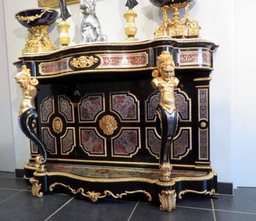 Antiquités - Console in Boulle marquetry 19th Napoleon III period Stamped Béfort