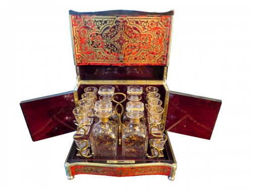  Tantalus Box in Boulle marquetry Napoleon III period 19th GOLDEN crystal