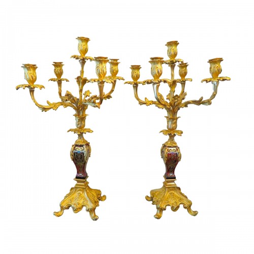 Pair of Candelabra golden Bronze and Boulle marquetry in Napoléon III perio