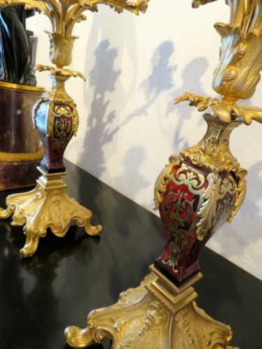 Lighting  - Pair of Candelabra golden Bronze and Boulle marquetry in Napoléon III perio