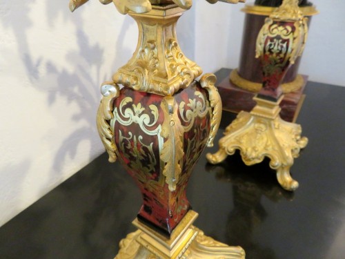 Pair of Candelabra golden Bronze and Boulle marquetry in Napoléon III perio - 