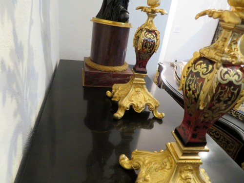 19th century - Pair of Candelabra golden Bronze and Boulle marquetry in Napoléon III perio