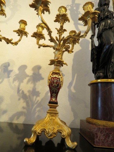 Napoléon III - Pair of Candelabra golden Bronze and Boulle marquetry in Napoléon III perio