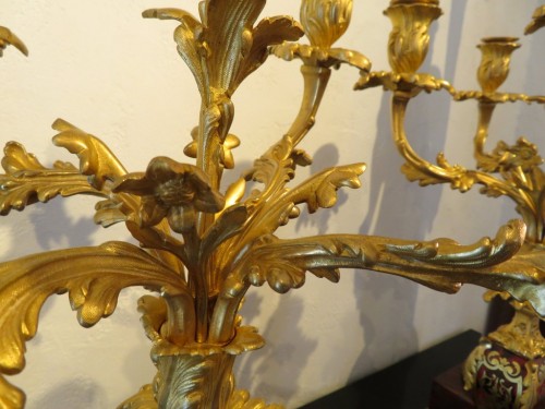 Antiquités - Pair of Candelabra golden Bronze and Boulle marquetry in Napoléon III perio