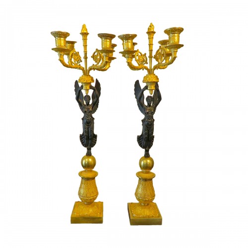 Pair of Candelabra golden Bronze Empire period