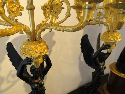 19th century - Pair of Candelabra golden Bronze Empire period