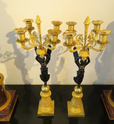 Empire - Pair of Candelabra golden Bronze Empire period