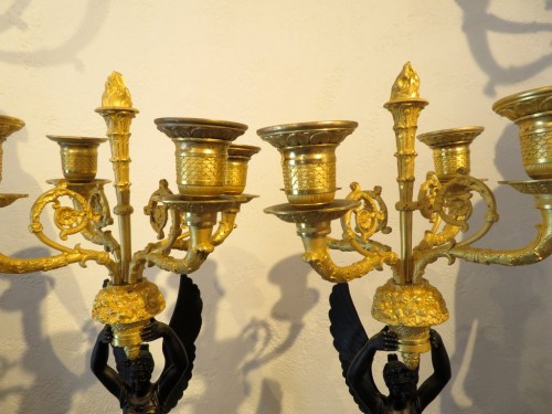 Antiquités - Pair of Candelabra golden Bronze Empire period