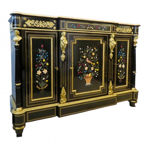 Stamped S. COCHARD - Credenza Cabinet 3 doors with Pietra Dura marquetry 19th