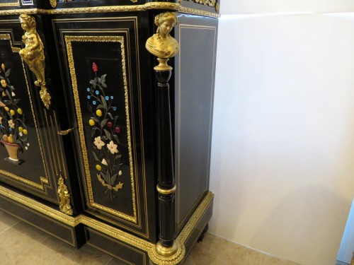 Furniture  - Stamped S. COCHARD - Credenza Cabinet 3 doors with Pietra Dura marquetry 19th