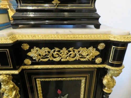 19th century - Stamped S. COCHARD - Credenza Cabinet 3 doors with Pietra Dura marquetry 19th