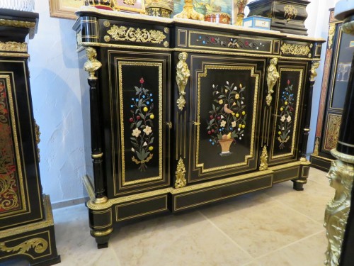 Stamped S. COCHARD - Credenza Cabinet 3 doors with Pietra Dura marquetry 19th - Napoléon III