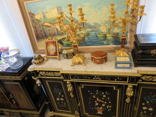 Napoléon III - Stamped S. COCHARD - Credenza Cabinet 3 doors with Pietra Dura marquetry 19th