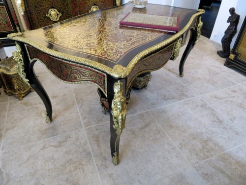 Bureau de ministre en marqueterie Boulle époque Napoléon III - Mobilier Style Napoléon III