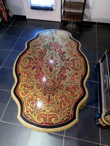 Antiquités - Table in marquetry Boulle 19th Napoléon III period - Perfect condition