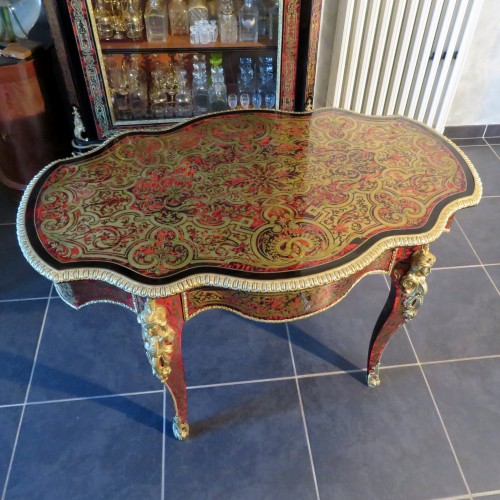 Antiquités - Table in marquetry Boulle 19th Napoléon III period - Perfect condition