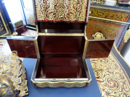 Napoléon III - Tantalus Box in Boulle marquetry Napoleon III period 19th GOLDEN crystal 