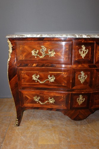 Antiquités - Commode Louis XV en marqueterie de palissandre