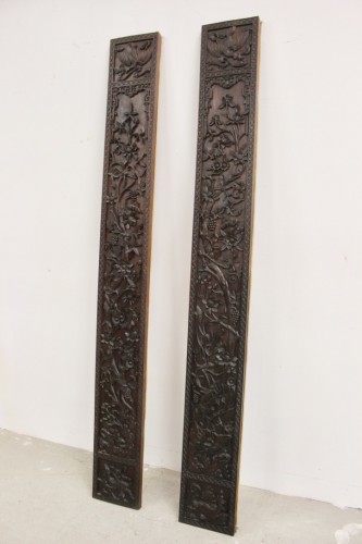 Paire de colonnes plates en bois sculpté, Asie vers 1900 - Matériaux & Architecture Style Art nouveau