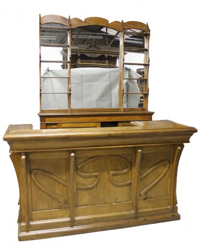 Art Nouveau bar with oak glass cabinet, circa 1900