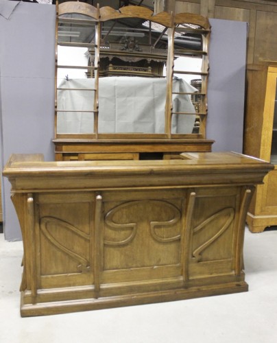 Furniture  - Art Nouveau bar with oak glass cabinet, circa 1900