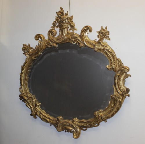 Antiquités - Important miroir Napoléon III en stuc doré