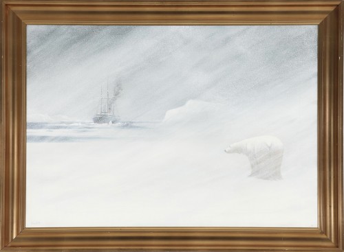 Emanuel A. Petersen (1894-1948) - Ours polaire dans une tempête de neige au Groenland - Tableaux et dessins Style Art Déco