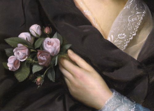 Adèle Kindt (1799-1893) Portrait de jeune femme au bouquet de roses - Galerie de Frise