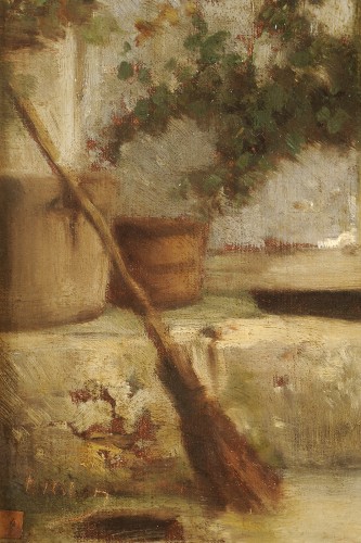 Tableaux et dessins Tableaux XIXe siècle - Théodule Ribot (1823-1891) Le puits, cour de ferme