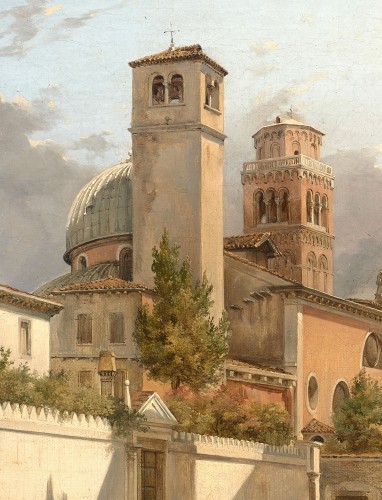 Venise, Saint Roch et le campanile des Frari, attribué à  à Frans Vervloet (1795-1872) - Tableaux et dessins Style Louis-Philippe