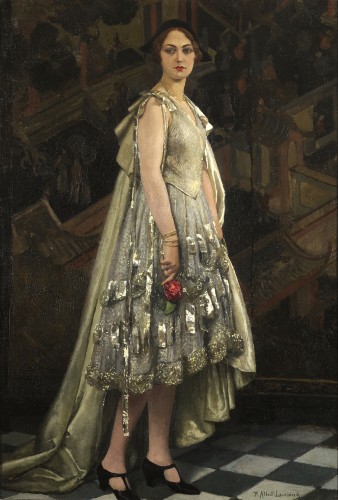 Paul-Albert Laurens (1870-1934) La Robe d’argent, portrait d’Hélène Kauffmann - Tableaux et dessins Style Art Déco