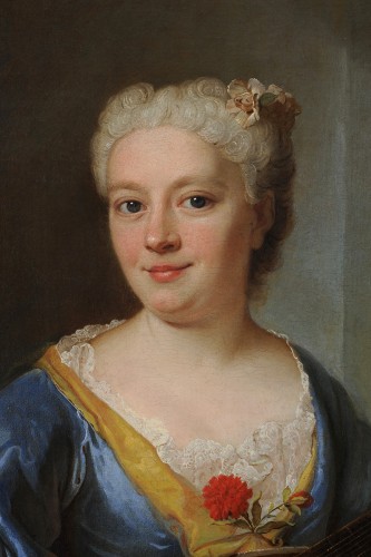 Portrait de femme jouant du luth, attribué à Delyen (1684-1761) - Tableaux et dessins Style Louis XV