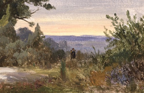 Louis-Auguste Lapito (1803-1874) Le peintre en forêt de Fontainebleau - Tableaux et dessins Style Louis-Philippe