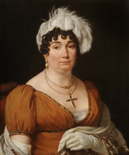 Ecole française vers 1815 - Portrait de Madame Leblond - Tableaux et dessins Style Restauration - Charles X