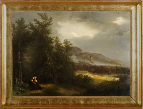 Femme en deuil dans un paysage de montagne orageux, France 18e siècle - Tableaux et dessins Style Empire